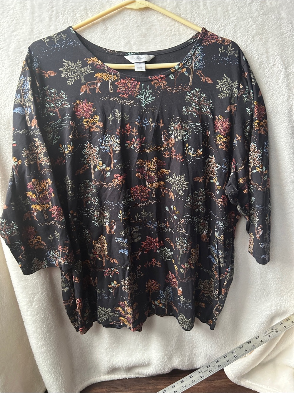 CJBanks Black Floral Woodland forest critter Print Women's Top